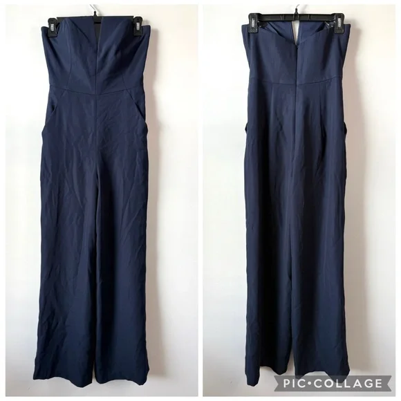 Dessy Collection 3066 Strapless Crepe Jumpsuit Navy Blue 0 - Picture 3 of 6